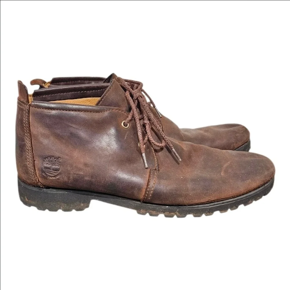 Timberland Mens Brown Leather Waterproof Chukka Boots Vibram Lug Sole Size 9